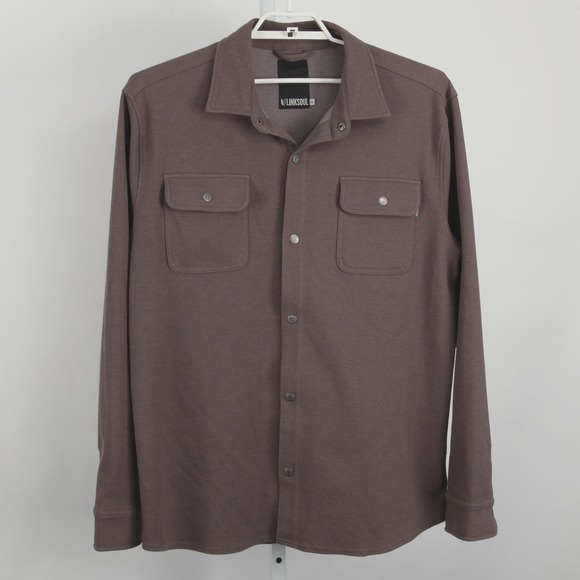 Linksoul Wyeth Shirt Jacket Mens XL Gray Snap Front Long Sleeve Pockets Shacket - Picture 2 of 12